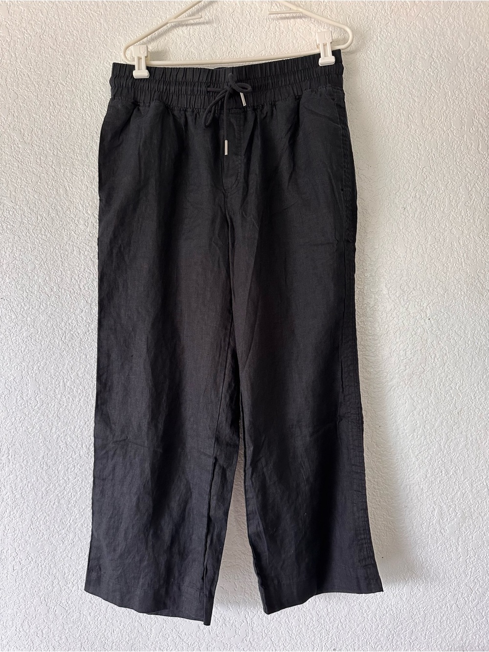 Quince Womens Drawstring 100% European Linen Wide Leg Pants Black L (S5) - Picture 6 of 13